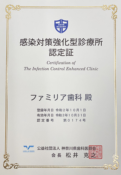 感染対策強化型診療所 認定証